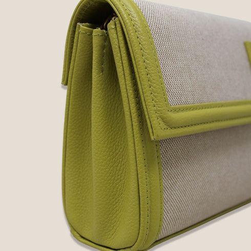 90 Feet Kaya Lime Green Premium Genuine Leather and Canvas Clutch Bag